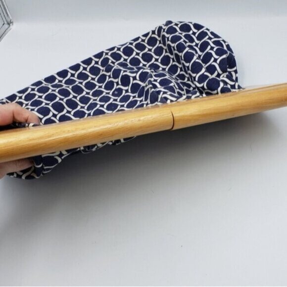 Old Navy Retro Style Wood handle Clutch Navy Blue Off White - Picture 4 of 15